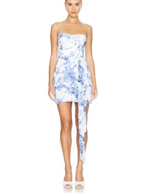 Amanda Uprichard NWT White and Light Blue Tie-Dye Strapless Mini Dress